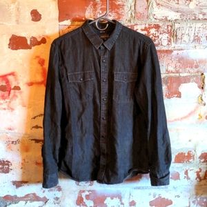 American Rag Black Denim Snap Shirt Medium Western